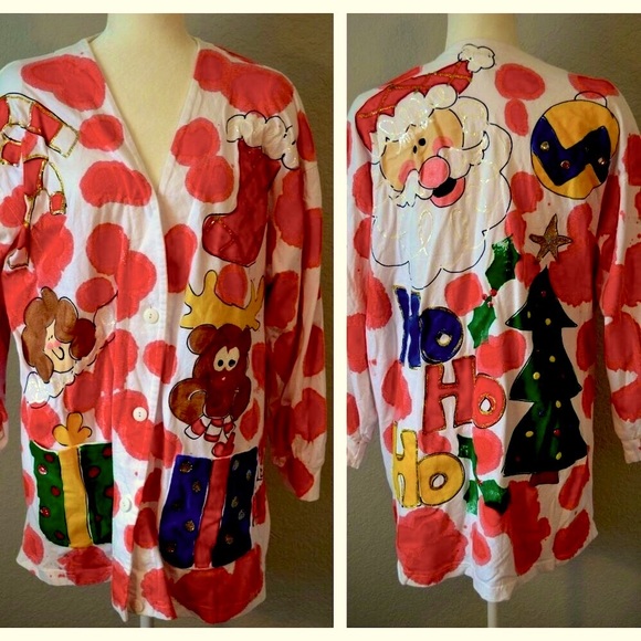 Sz XXL Dee's Tees 80's Vintage Ugly Christmas Sweater Jacket - Picture 4 of 14